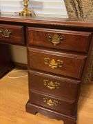 Leather Inlay Desk with Lamp and Chair - 54”W x 29”H x 23”D