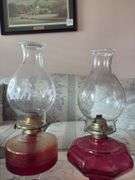 Pair of Pink Glass Oil Lamps