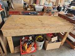 Wooden Shop Table 73"x36"x34" Contents of Floor NOT Included