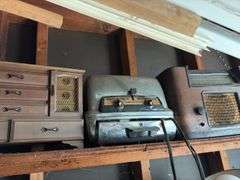 Contents of Shelf - GE Toaster, Radio, Jewelry Box