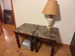 Pair of Side Tables and Lamp (tops are wood)