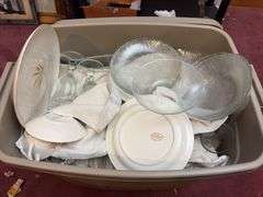 Tote of Dishes and Glassware