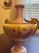 Floral Painted German Vase - 13”H - top is damaged