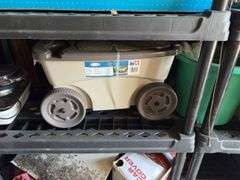 2 Plastic Storage Racks with Contents