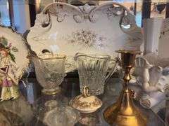 Contents of 1 Shelf - Serving Platters, Water Glasses, Vases, Misc