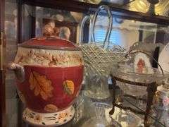 Contents of 1 Shelf - Serving Platters, Water Glasses, Vases, Misc