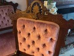 Pair of Button Back Chairs on Casters - 37”H