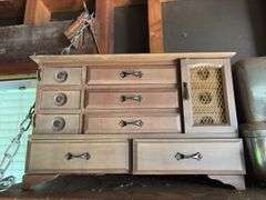 Contents of Shelf - GE Toaster, Radio, Jewelry Box
