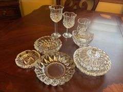 Assorted Glass Goblets, Candy Dish, Ash Trays