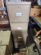 Contents of Pallet - (3) 2 Drawer File Cabinets, 4 Drawer File Cabinet, Small Wooden Side Table and Microwave Cart