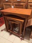 Box of Assorted Kitchen Supplies and Stackable Tables