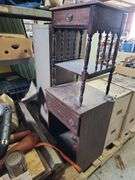 Contents of Pallet - (3) 2 Drawer File Cabinets, 4 Drawer File Cabinet, Small Wooden Side Table and Microwave Cart