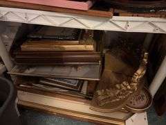 Plastic Storage Rack with Contents - baskets, Art, picture frames, mirrors