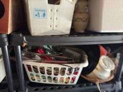 2 Plastic Storage Racks with Contents