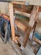 2 Wooden Saw Horses, 3 Plastic Saw Horses and Wooden Brace