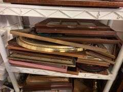Plastic Storage Rack with Contents - baskets, Art, picture frames, mirrors
