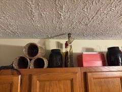Assorted Kitchenware and Decor - top of cabinets