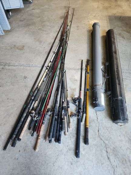Assorted Fishing Poles and 2 Rod Holders image