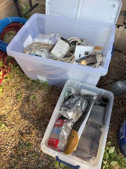 2 Totes of Assorted Electrical and Steel Wool image