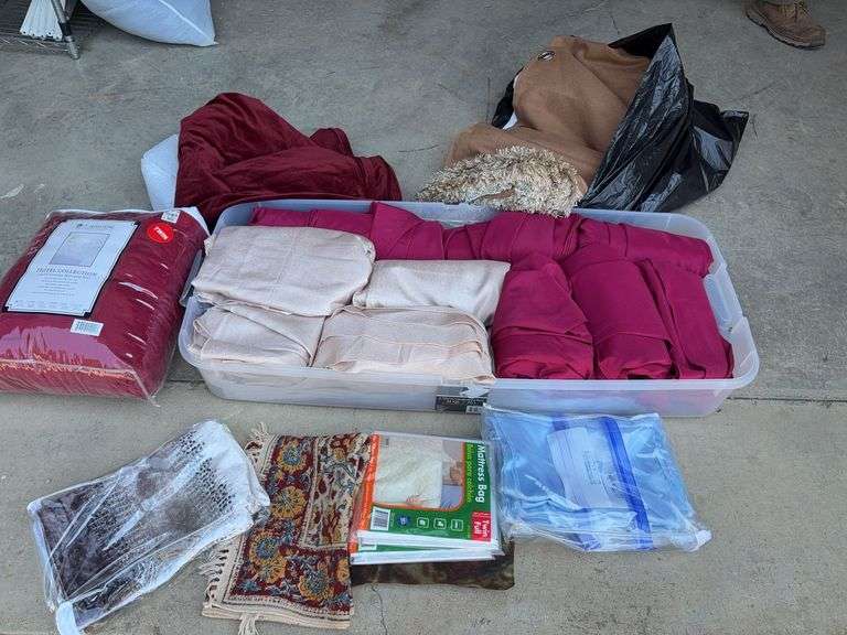 Large Group of Assorted Table Clothes, Linens, Curtains, Bedding image