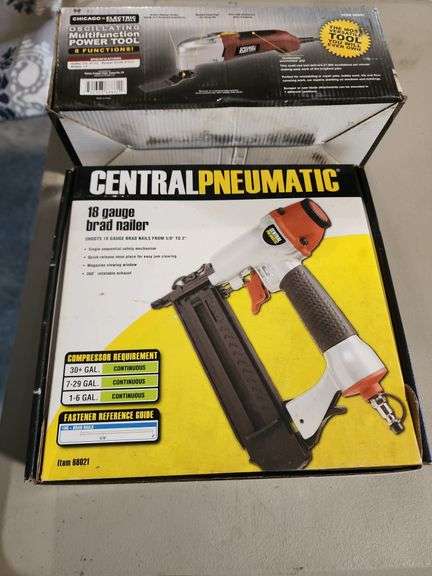 Chicago Electric Oscillating Multi Tool and Central Pneumatic 18 Gauge Brad Nailer image