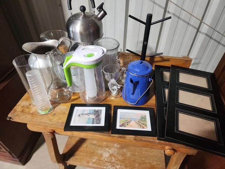 Assorted Kitchenware - Pitchers, Kettles, Vases and Frames image