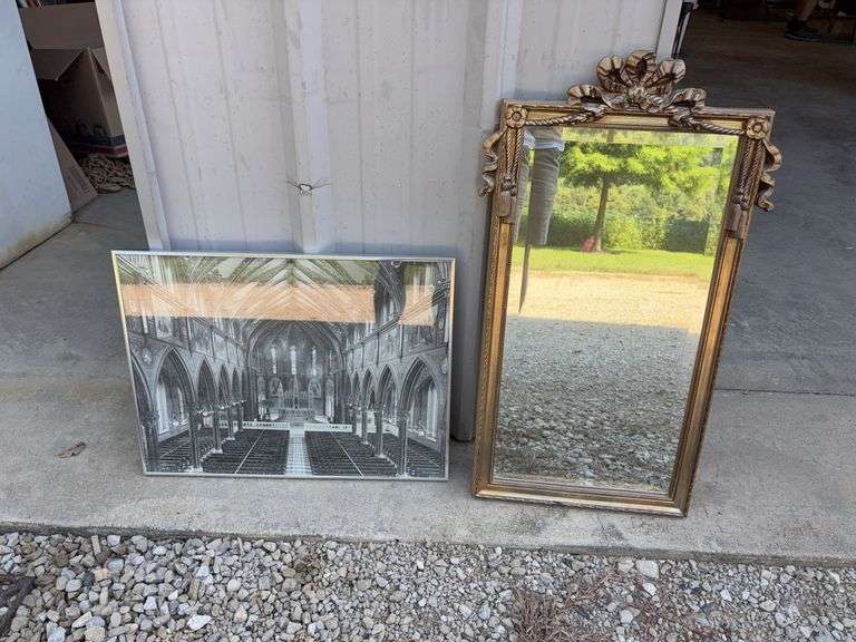Beveled Edge Wall Mirror (18.5”W x 32”H) and Framed Art image