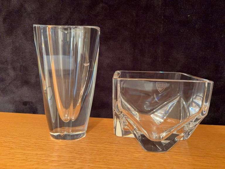 Orrefors Sweden Glass Vase and Square Bowl image