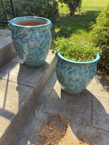 Pair of Planters - both are cracked image