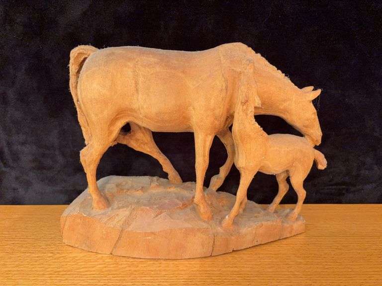 Wooden Carved Horse Statue - 16”W x 12”H image
