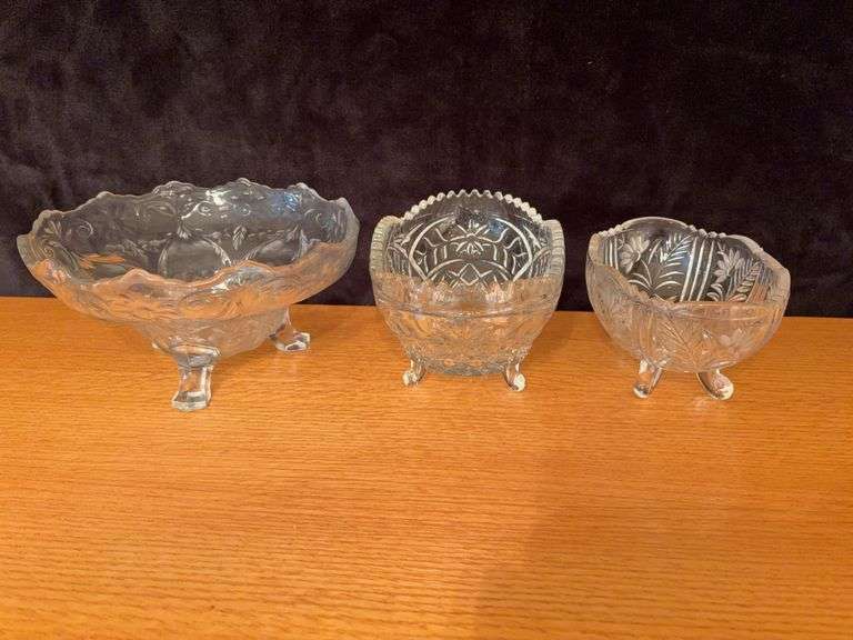 3 Footed Glass Fruit Bowls image