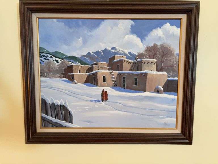 Southwestern Framed Canvas Painting by Robert Perea - 35”W x 29”H image