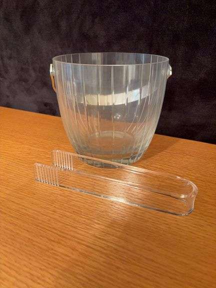 Glass Ice Bucket and Plastic Tongs - 6”H image