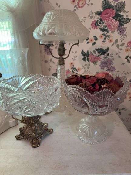 Vintage Cut-glass Lamp and Bowls image