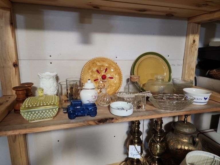 Assorted Glassware Items - Vaseline Glass, Milk Glass, Serving Bowls, Pie Plate image