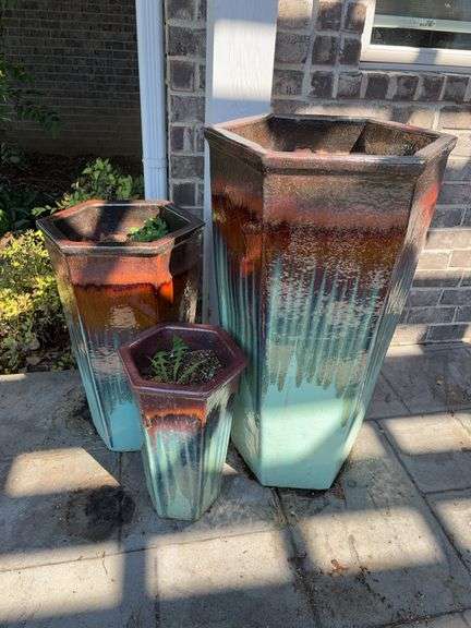 3 ceramic planters - 35”, 25”, 18” image