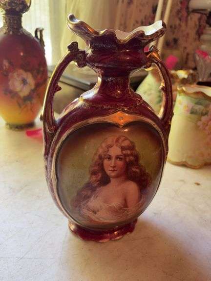 Hand Painted Handled Vase - 11”H image