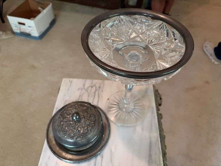 Cut Glass Dish with Silver Plate and silver Plated Candy Dish image