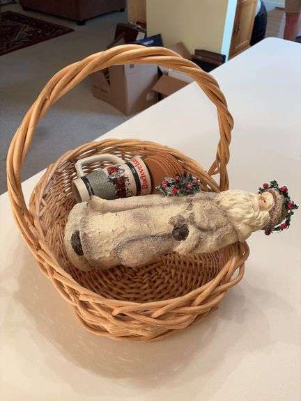 Wicker Basket with Budweiser Mug and Santa Decor image