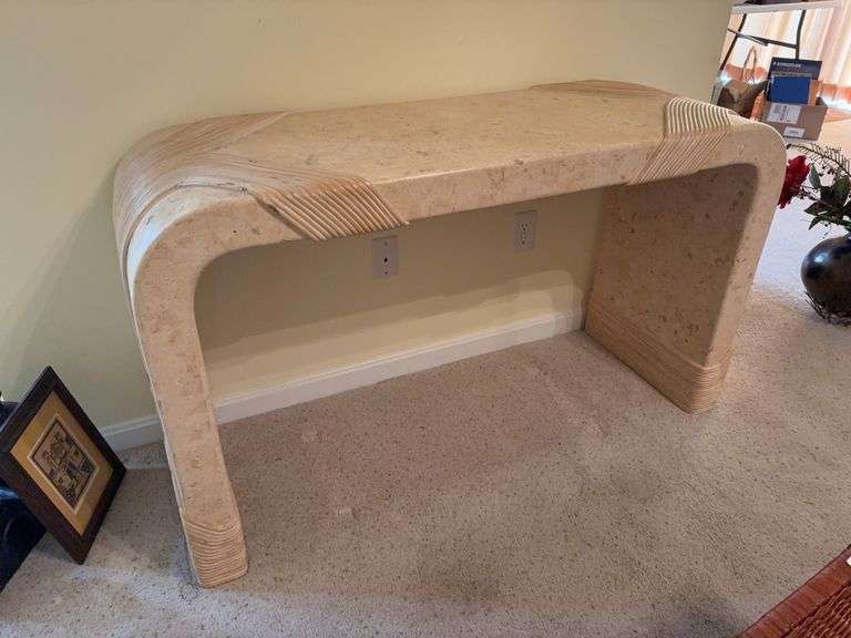 Wooden Console Table with Wicker Design - 54”W x 19”D x 30”H image