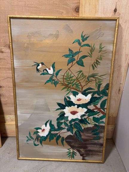 Framed Canvas Painting of Hummingbirds - 32”W x 49”H image