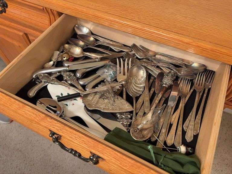 Contents of Drawer - Assorted Utensils - some Sterling image