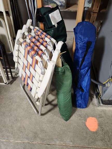 (3) Folding Lawn Chairs, (2) Bag Chairs and Tent image