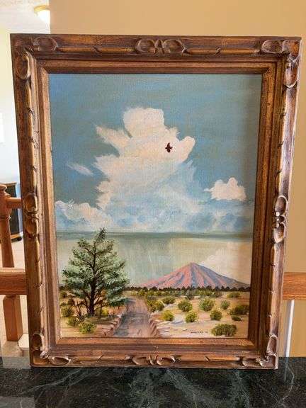 Framed Southwestern Canvas Print of Mountains - by Mary Lee - 23”W x 28”H image