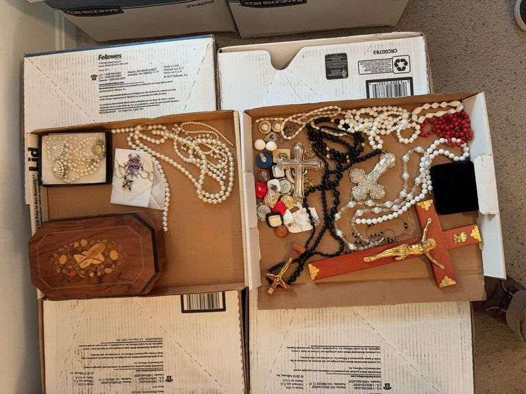 2 Box Lots of Assorted Costume Jewelry crucifix and pearls image