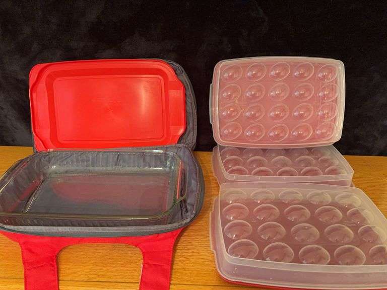 Pyrex Casserole Dish with Tote and Deviled Egg Trays image