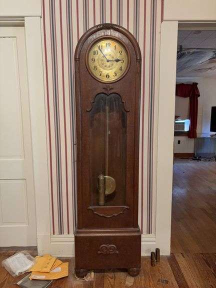 Villinger Hausuhrenfabrik Grandfather Clock - 21”W x 9.5”D x 78”H - comes with 2 weights & key (unsure if they fit) image