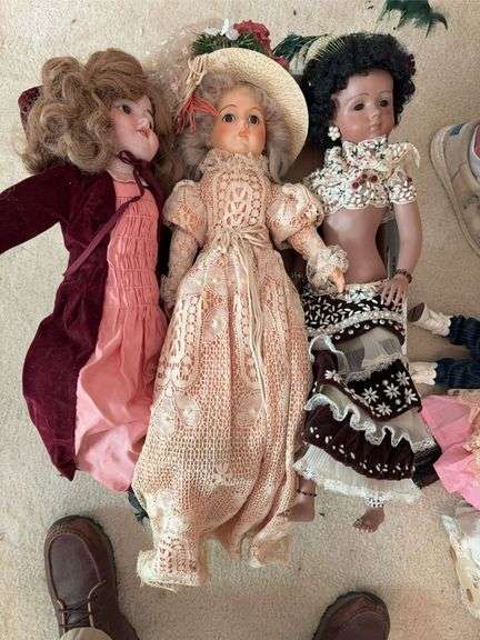 3 Porcelain Dolls approximately 20"H image