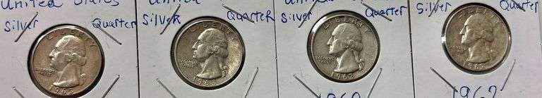 4 U.S. WASHINGTON QUARTERS: 2-1962, 2- 1963 image