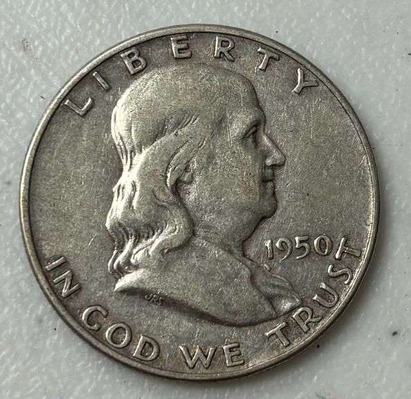 1950 U.S. BENJAMIN FRANKLIN SILVER HALF DOLLAR image